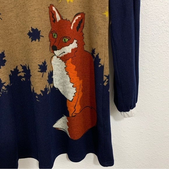 Just Funky Fall Fox in Leaves Long Sleeve Sweater Dress Size S - Picture 5 of 7